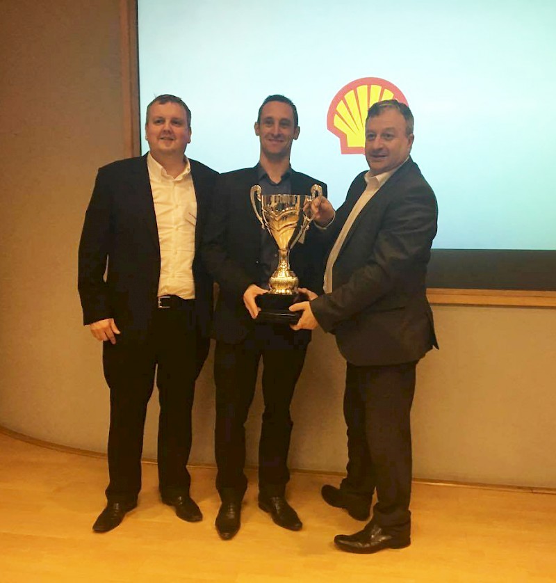 Pictured above is Lubricants General Manager Stuart Kyle, receiving the award from Shell Account Manager Frank Hardy and Indirect Sales Manager Jon Huggett